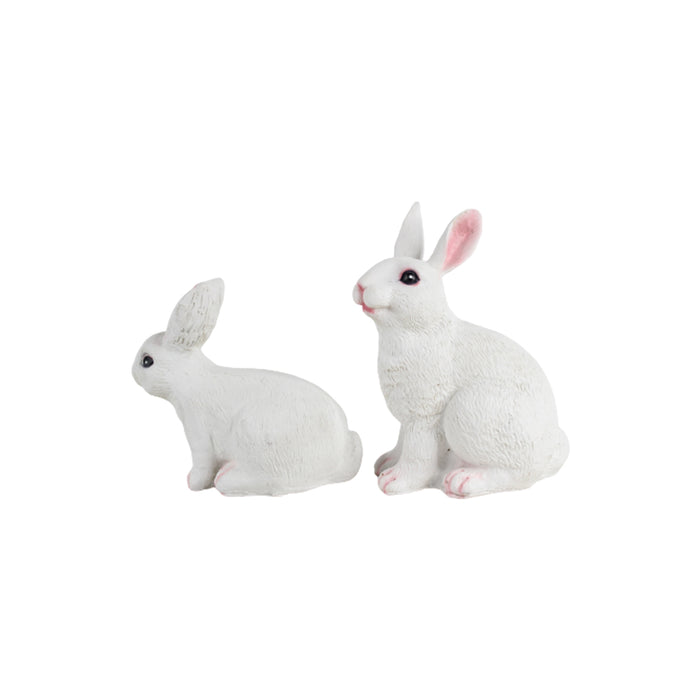 Wonderland SET of 2 : Resin Cute Standing and Sitting Rabbit Statue |Medium| | garden decor, home decor, Baloncy decoration, gardden statue | White Color | Can be put outside