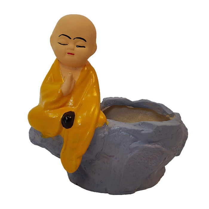 Monk with Succulent Pot for Home and Balcony Decoration (Yellow)