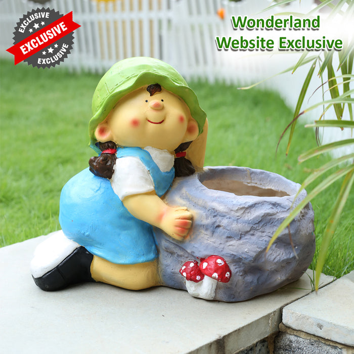Girl Stone Planter for Balcony and Garden Decoration
