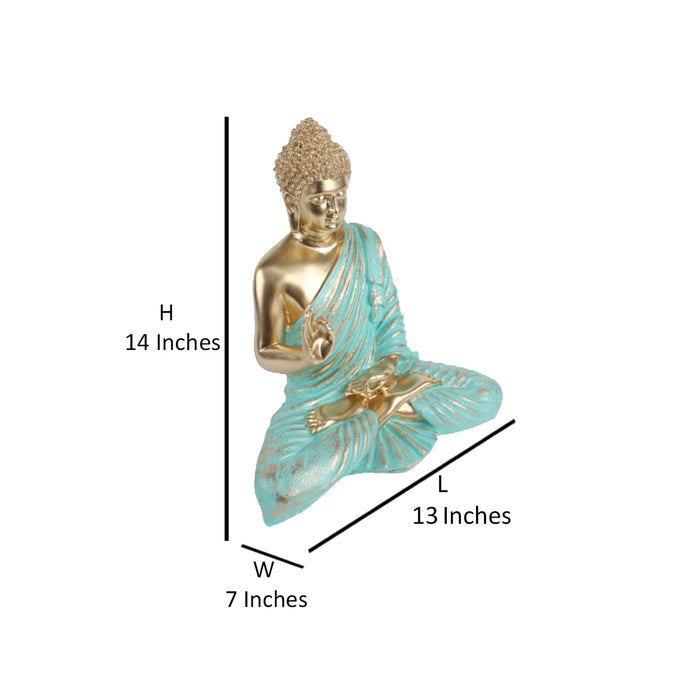 Wonderland Resin 14 '' Buddha (Golden Body & Seagreen)  (Aashirwad)