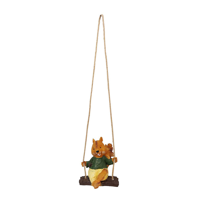 Hanging Squirrel Boy Swinging Statue for Garden Decoration (Brown)