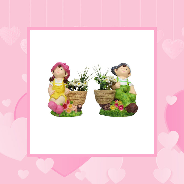 (Set of 2) Boy & Girl Planter for Garden & Home Decoration.