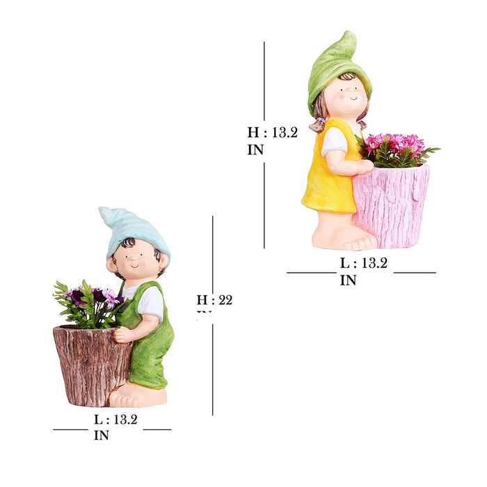 Boy & Girl With Pot for Garden and Balcony Decoration