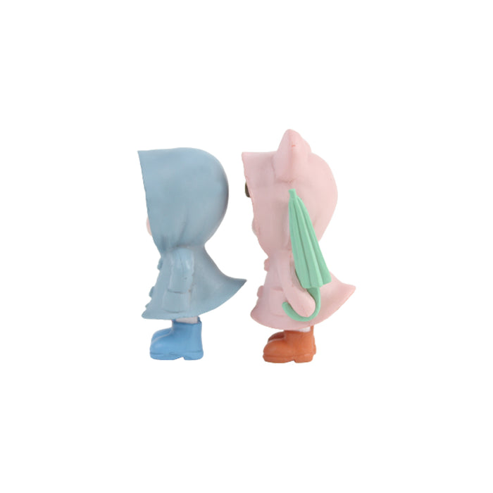 Raincoat Couple-1 (Pink and Blue)( Miniature toys , cake toppers , small figuine, Valentine couple)