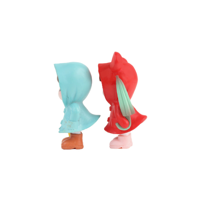 Raincoat Couple-2 (Red and Blue)( Miniature toys , cake toppers , small figuine, Valentine couple)