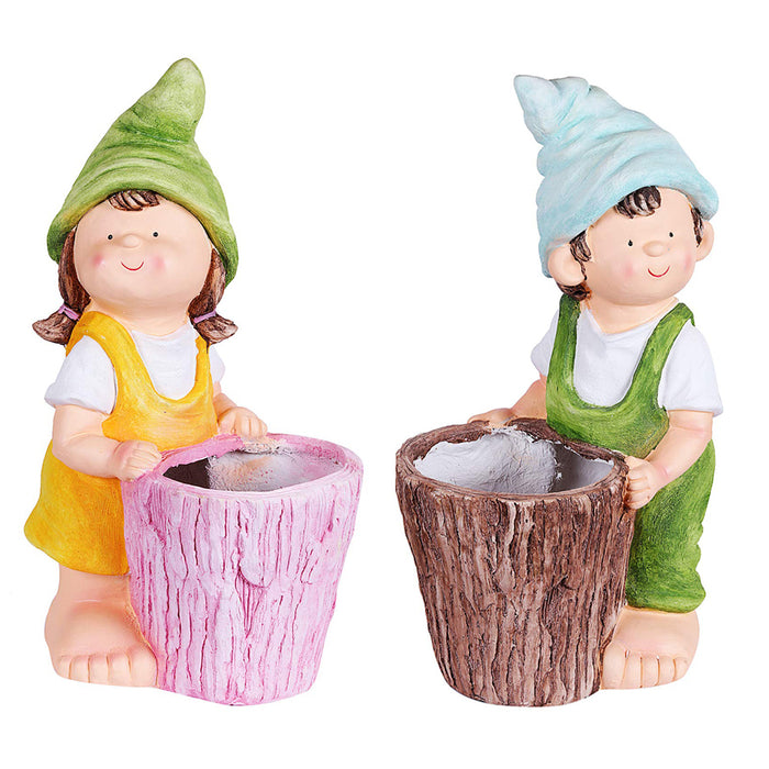 Boy & Girl With Pot for Garden and Balcony Decoration