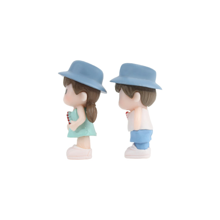 Hat couple-1 (Blue hat)( Miniature toys , cake toppers , small figuine, Valentine couple)