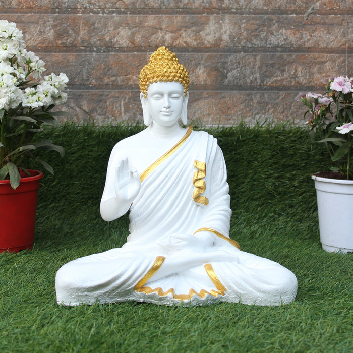 Wonderland Resin 14 '' Buddha (Golden & White) (Aashirwad)