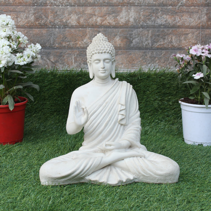 Wonderland Resin 14'' Off white Buddha (Aashirwad)