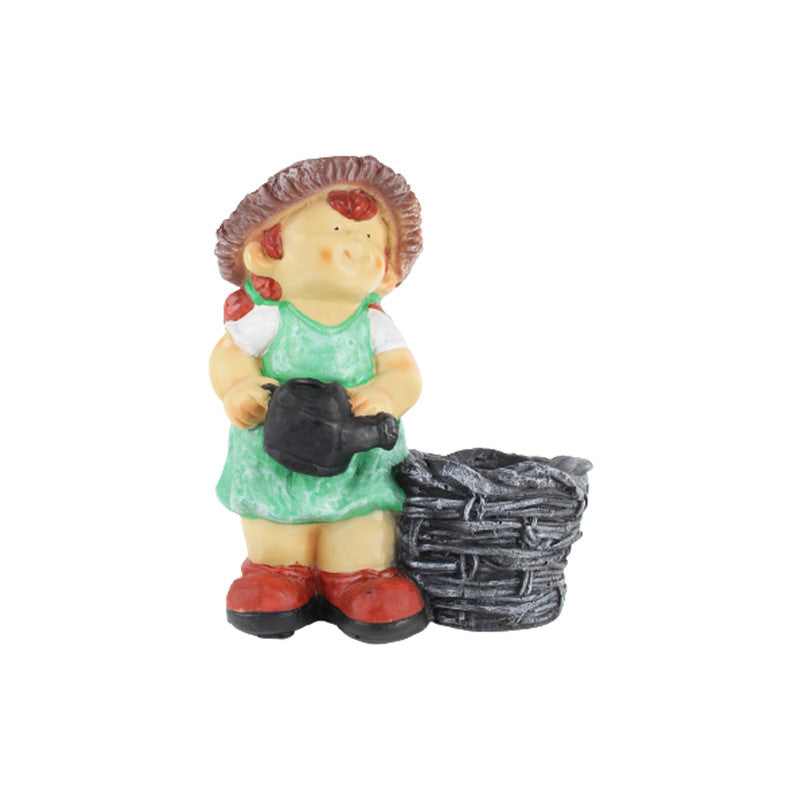 Wonderland resin girl holding water can planter (Green)