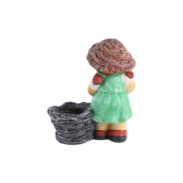 Wonderland resin girl holding water can planter (Green)