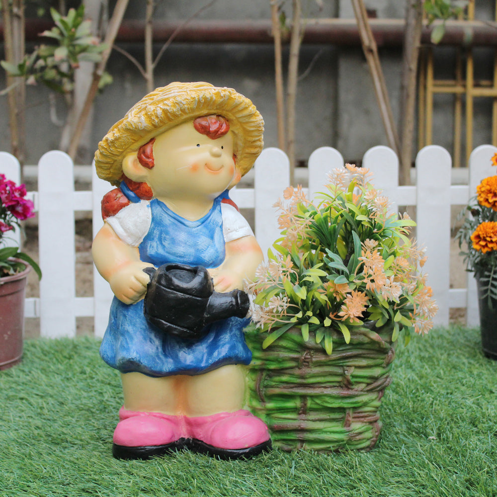 Wonderland resin Farm Girl designer planter for real plants (Blue)