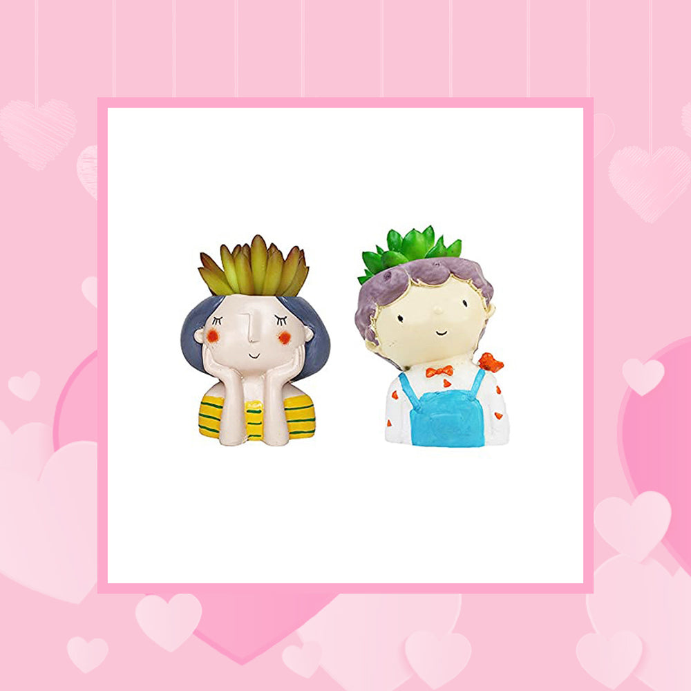 (Set of 2) Boy & Girl Succulent Pot for Home Decoration