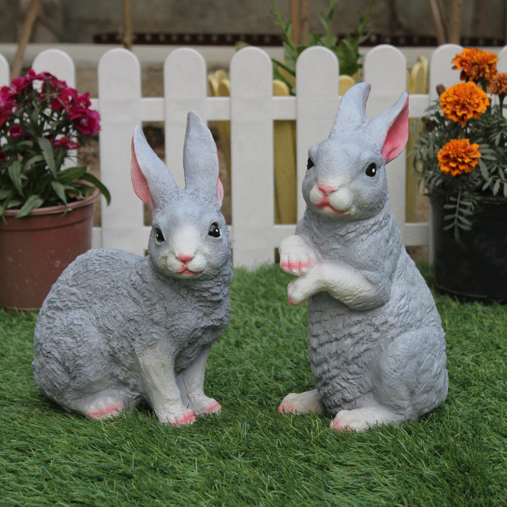 ( Set of 2)  Resin garden decor Sitting and Standing Rabbits