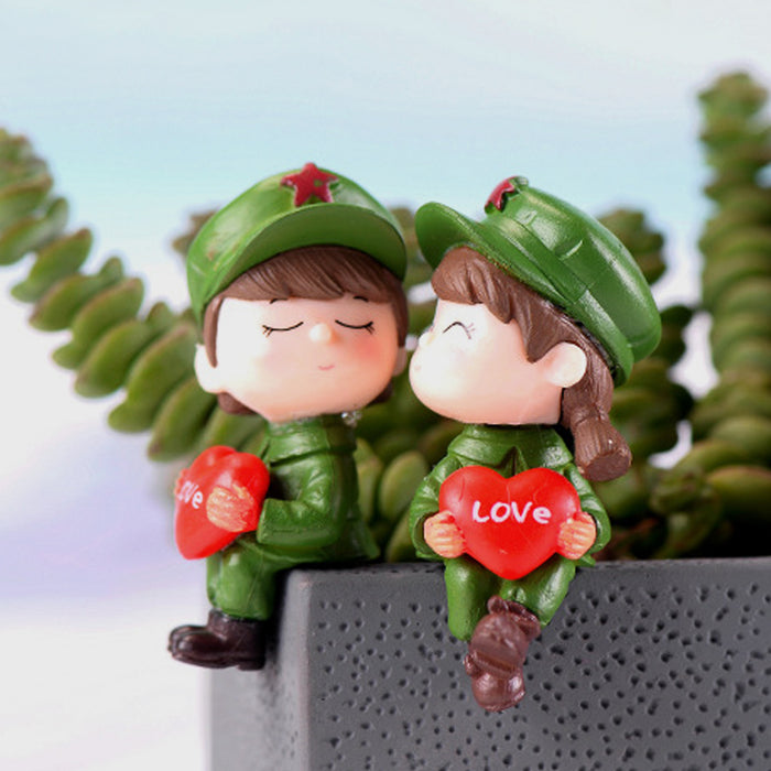 Army Couple with heart ( Miniature toys , cake toppers , small figuine, Valentine couple)