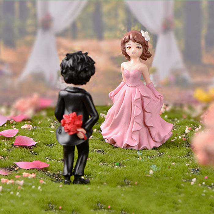Romantic Couple-Pink and Black ( Miniature toys , cake toppers , small figuine, Valentine couple)