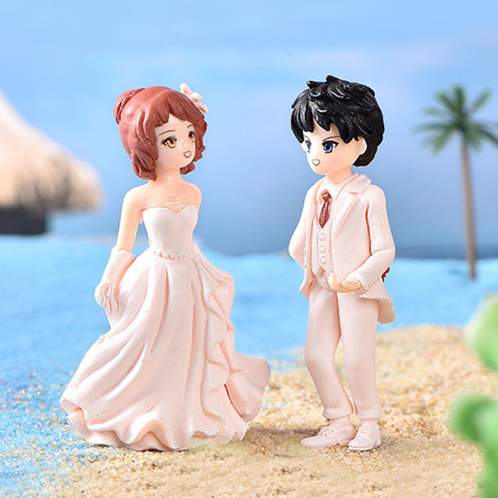 Romantic Couple-Peach and Pink( Miniature toys , cake toppers , small figuine, Valentine couple)