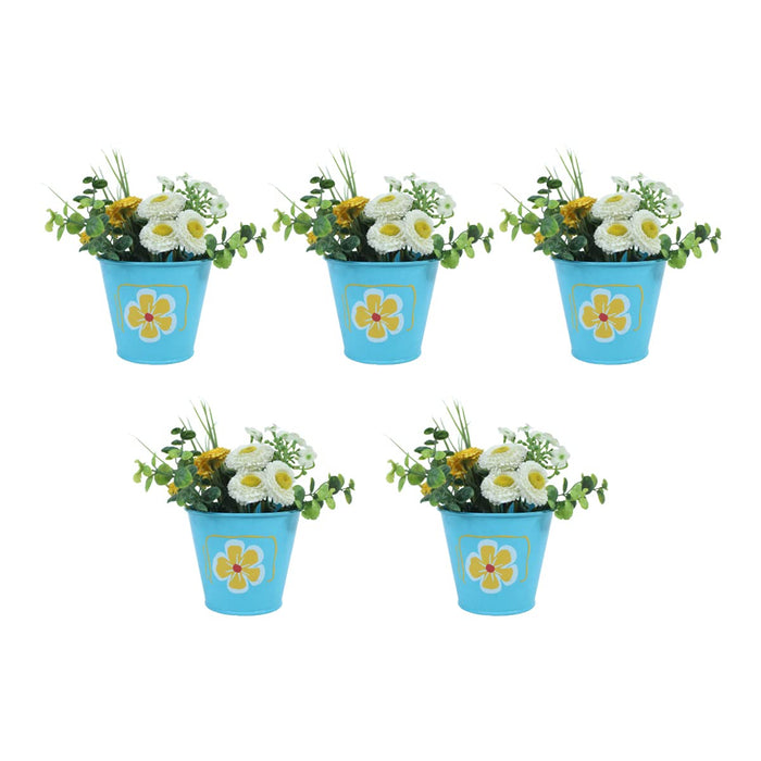 (Set of 5) Metal Pots for Home and Garden Decoration (Blue)