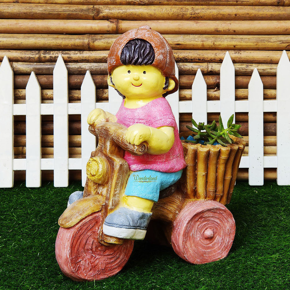 Boy on Cycle for Balcony and Garden Decoration (Pink)