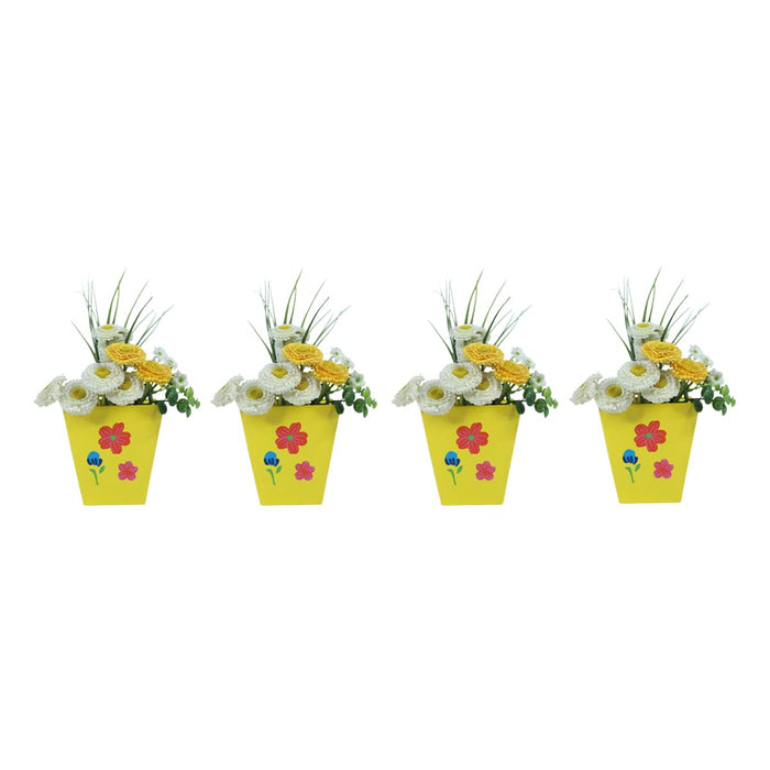 (Set of 4)  Flower Pot for Home and Garden Decoration (Yellow)