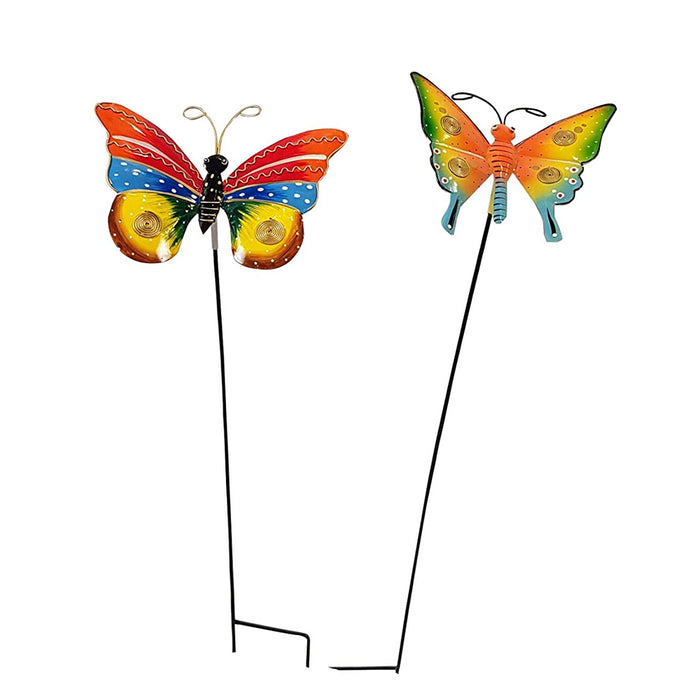 (Set of 2) Metal Butterfly Stake/Stick for Garden Decoration (Red &Yellow)