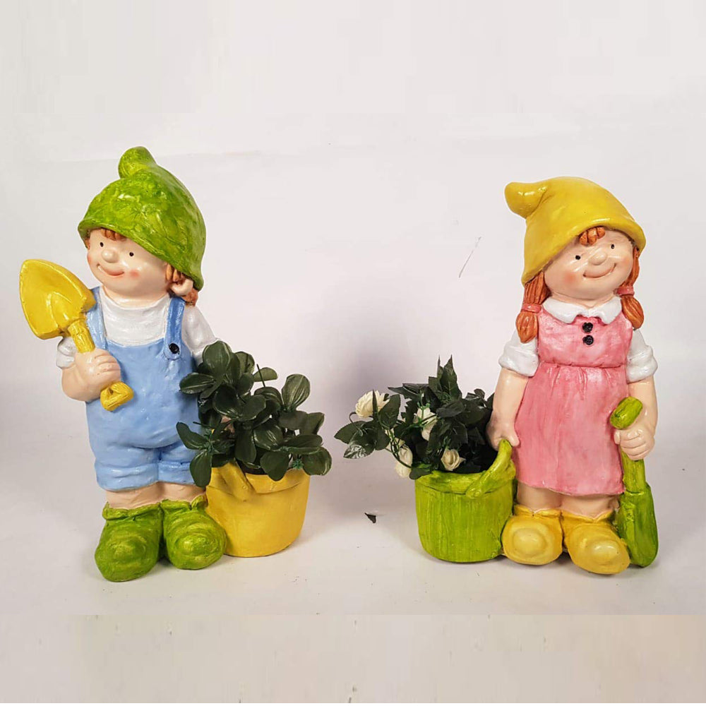 (Set of 2) Girl and Boy with Bucket and Spade Pot