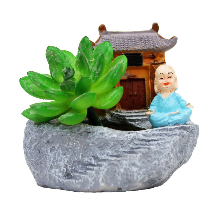 Monk with House Succulent Pot for Home Decoration