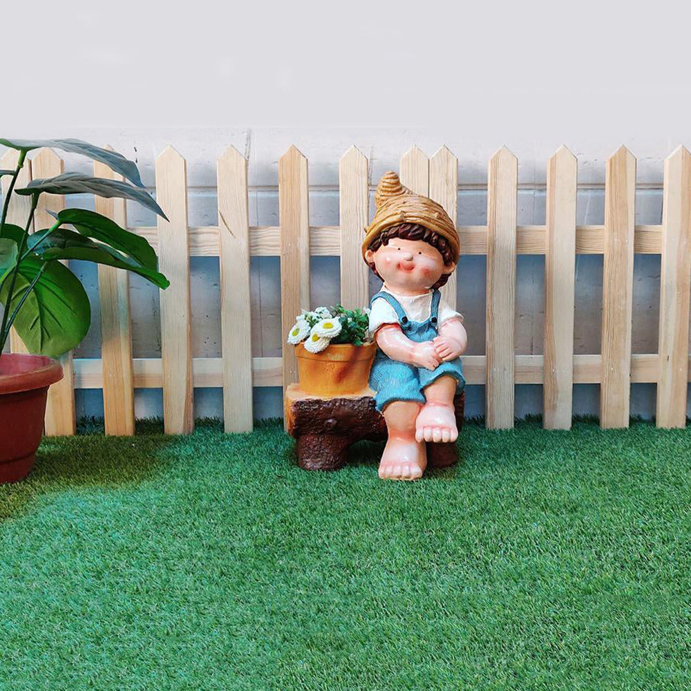 Boy Sitting on Bench with Pot Planter for Balcony and Garden Decoration