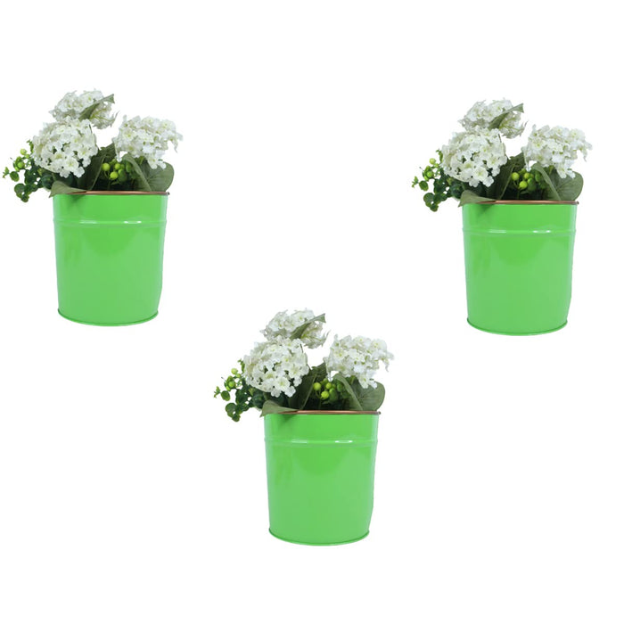 (Set of 3) Plain Metal pot for Home and Garden Decoration (Green)