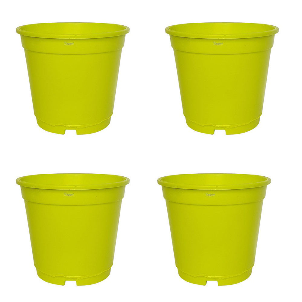 6 inch Set of 4 Small plastic pots for Outdoors ( Plastic Pots for Home Plants) (Green)