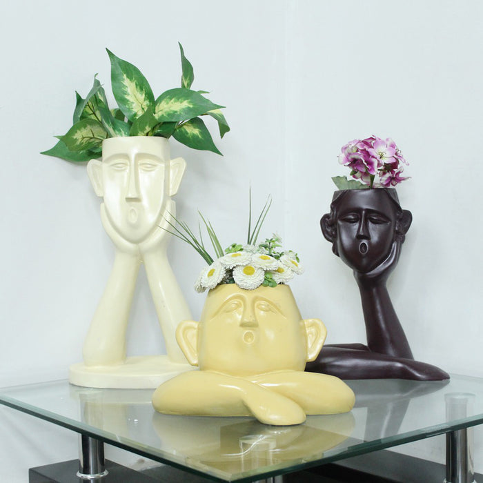 Big Face Planters for Small Real Plants (Set of 3)