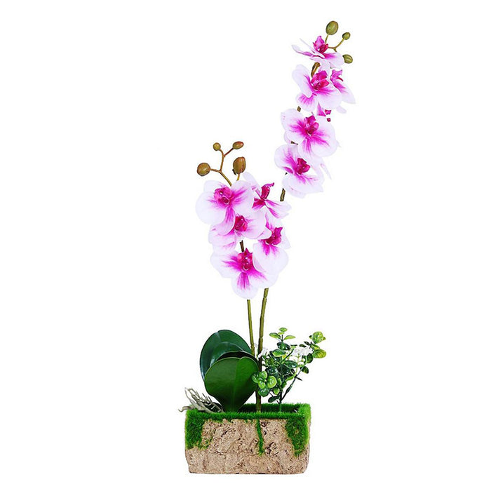 Artificial Flower orchid color - SQUARE POT- PINK & WHITE, artificial flowers for home decor with pot