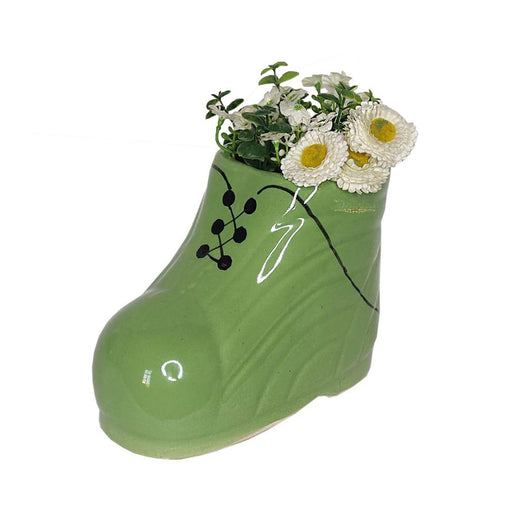Shoe Shape Ceramic Pot for House and Garden Decoration (Green) - Wonderland Garden Arts and Craft