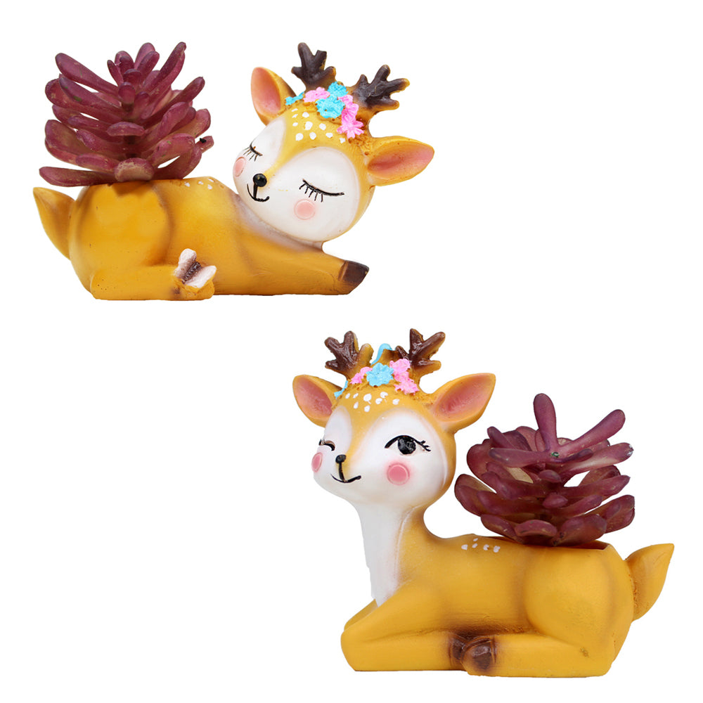 (Set of 2) Deer Succulent Pot for Home Decoration (Winking & Lying Deer )