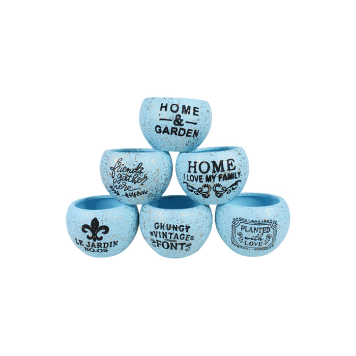 (Set of 6) Imported Printed Round Pots (Blue)
