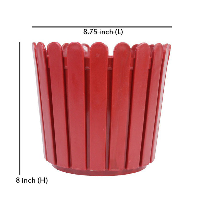 8 inches Plastic Round Fence Garden pots for Outdoor (Set of 2) (Red)