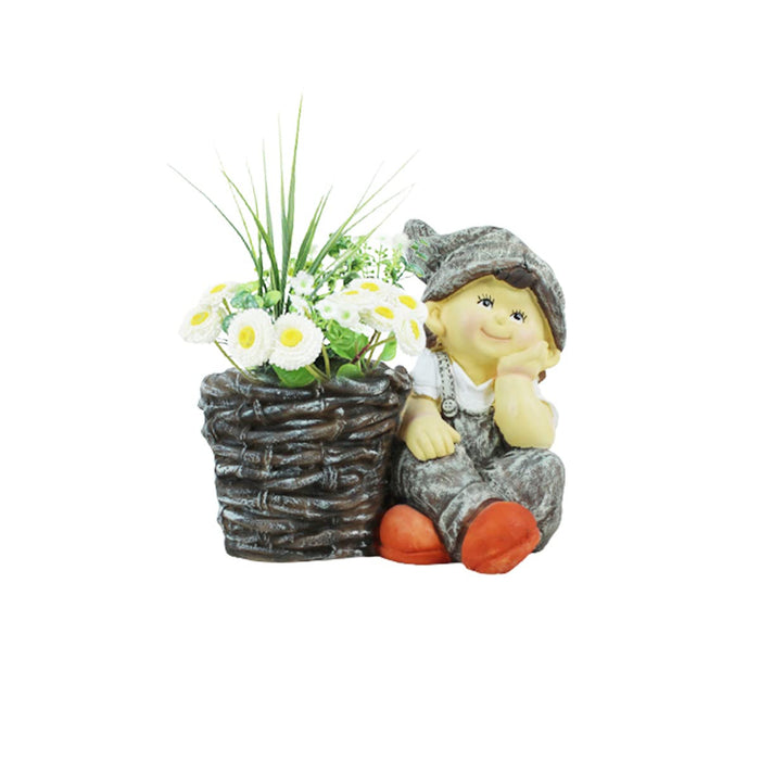 Boy with Pot for Garden and Balcony Decoration (Light Grey)