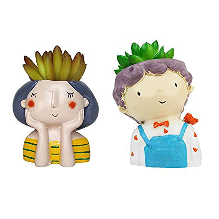 (Set of 2) Boy & Girl Succulent Pot for Home Decoration