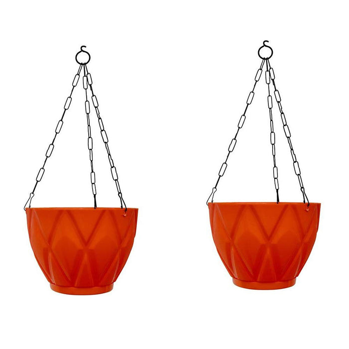 (Set of 2) Hanging Solitaire Pot with Chain and Drain Base for Home Garden, Red