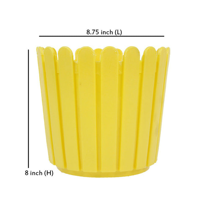 8 inches Plastic Round Fence Garden pots for Outdoor (Set of 6) (Yellow)