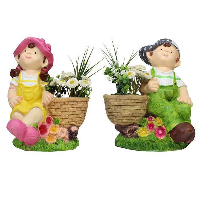 (Set of 2) Boy & Girl Planter for Garden & Home Decoration.
