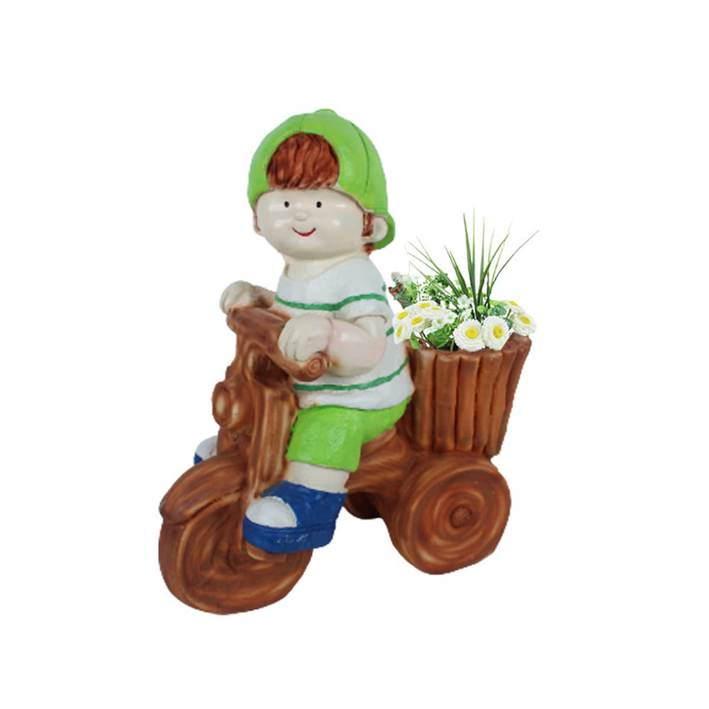 Boy on Cycle Planter for Garden Decoration (Green)