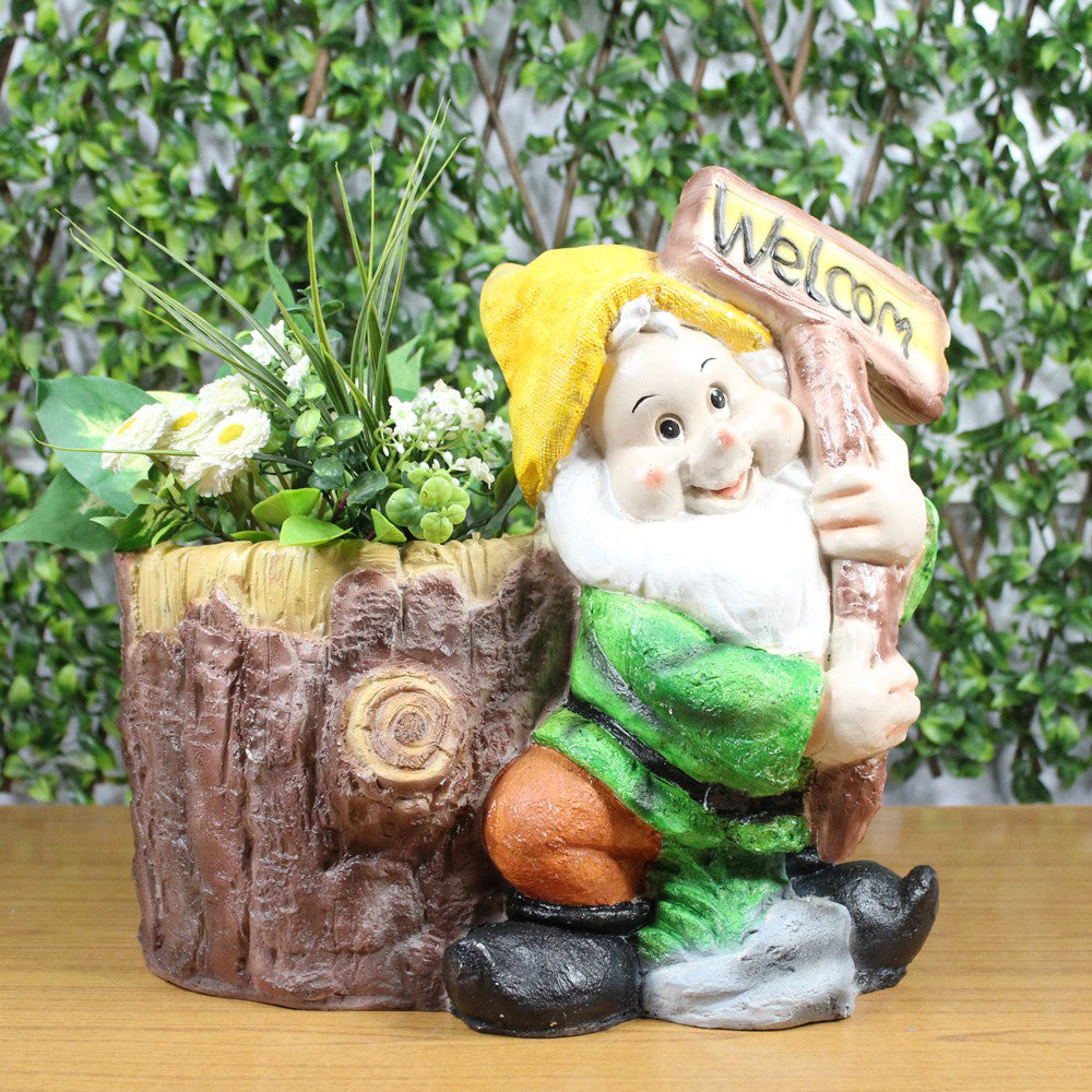 Gnome with Welcome Sign Planter for Garden Decoration