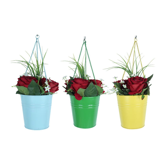 (Set of 3) Hanging Metal Pots with Chain for Home Decoration
