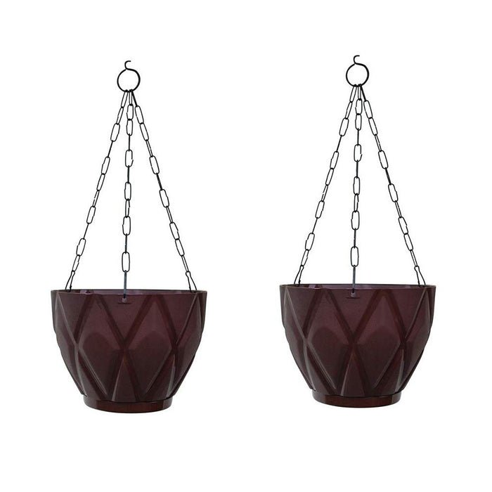 (Set of 2) Hanging Solitaire Pot with Chain and Drain Base for Home Garden, Brown