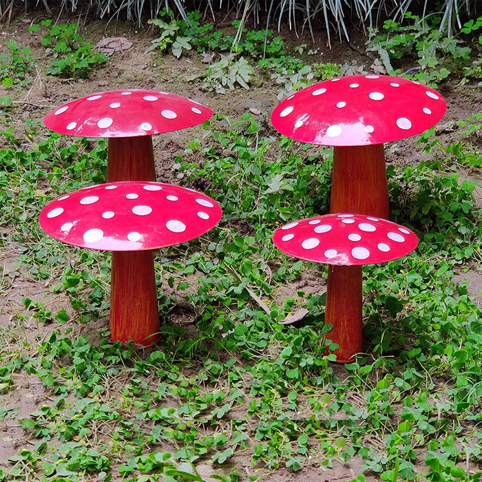 (Set of 4) Metal Mushroom Set for Garden Decorartion