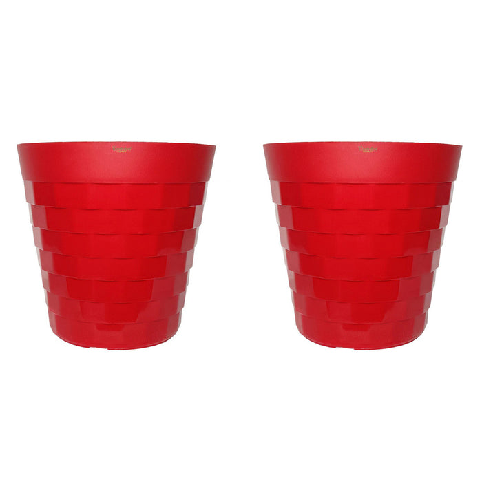 ( Set of 2) 10 inches Brix Plastic Round Garden pots for Outdoor (Red)