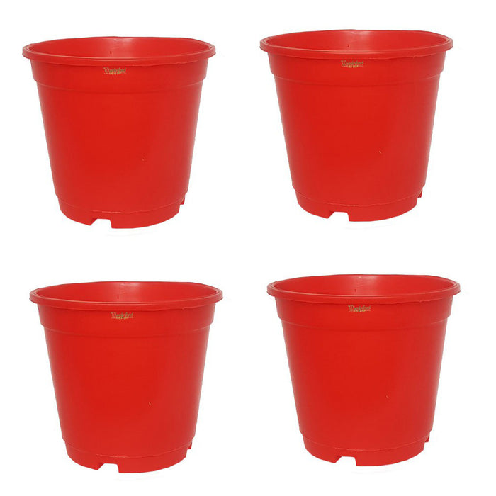 6 inch Set of 4 Small plastic pots for Outdoors ( Plastic Pots for Home Plants) (Red)