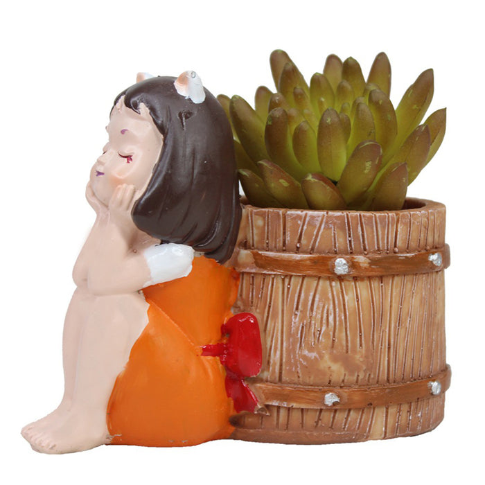 Kitty Girl with Basket Pot for Home Decoration - Wonderland Garden Arts and Craft