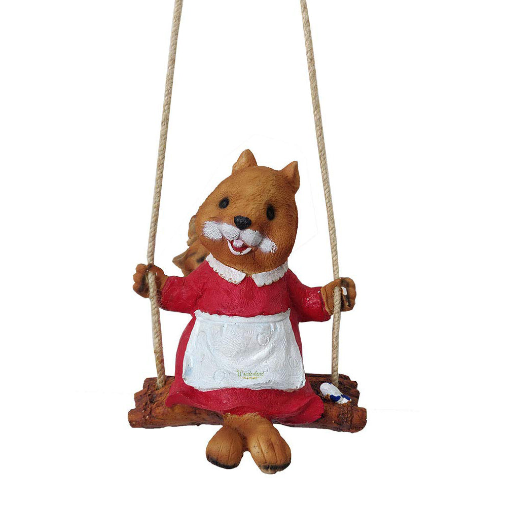 Swinging Girl Squirrel Statue  for Garden Decoration